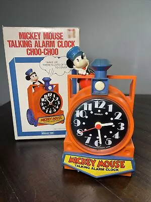 Vintage Disney Mickey Mouse Train Talking Clock With Box. Clock Works Alarm Not • $20