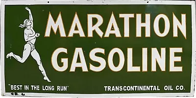 Porcelian Marathon Enamel Sign Size 48x24 Inches Double Sided • $897.12