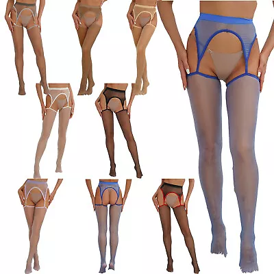 Women Suspender Tights Glossy Stockings Sheer Garter Belt Crotchless Pantyhose • $7.43