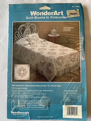 Vintage Stamped Embroidery Quilt Blocks Wonderart Sweetheart 18”X 18” Set Of 5 • $10