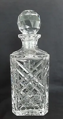 Heavy Lead Crystal Glass Square Spirit Decanter With Fans And Diamonds • £7.50