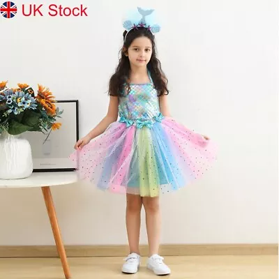 UK Girls Kids Fancy Tutu Dress Up Princess Cosplay Party Costume Outfit Mermaid • £12.72