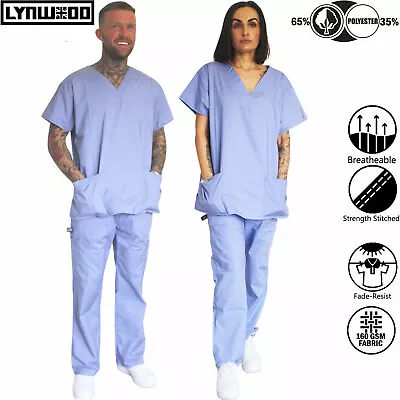 Medical Scrub Unisex Top Tunic Set Uniform Nurse Hospital Dentist Shirt Trouser • £11.50