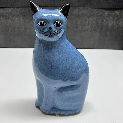 Beautiful Vintage Blue Speckle Sponge Wear Ceramic Cat Statue Figurine 9  Tall • $19.99