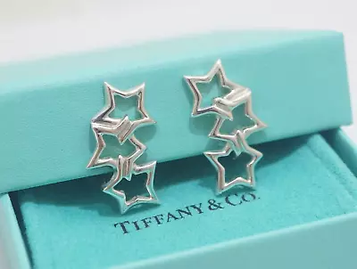 Tiffany & Co. Sterling Silver Triple Star Clip On Earrings • $168