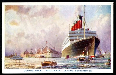 £2.50 • Buy RMS  AQUITANIA  Cunard Line. Leaving Southampton. Fine WALTER THOMAS Art 1920