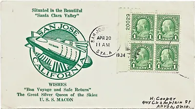 1934 USS Macon  Queen Of The Skies    San Jose CA Wishes Bon Voyage Safe Return  • $13.75