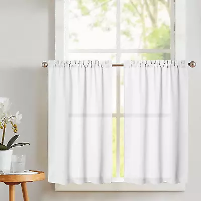 White Kitchen Curtains 45 Inch Length Cafe Curtains Farmhouse Rustic Short Curta • $26.28