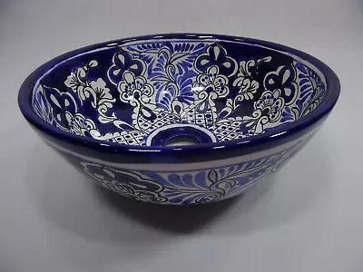 10¾  ROUND TALAVERA SINK Vessel Mexican Bathroom Sink Handmade Folk Art Ceramic • $109