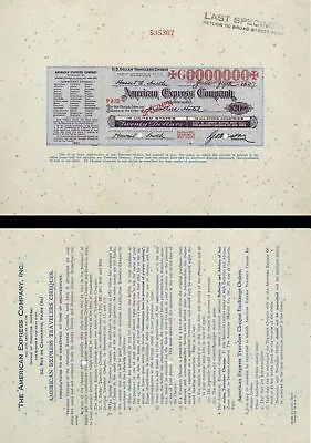 United States American Express Company Travellers Cheque/Check - $20 - American  • $250