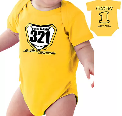 Motocross Baby Number Plate One Piece Shirt Infant Mx Just Ride Suzuki Rm Yellow • $25.99