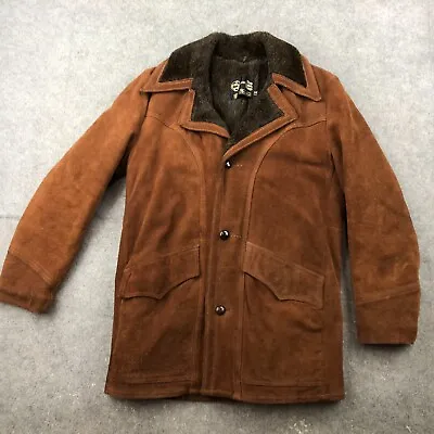 Vintage Sears The Leather Shop Jacket Men 38 Suede Leather Rancher Coat Faux Fur • $78.19