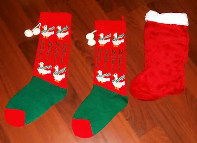 Lot Of 3 Long Vintage Christmas Stockings Unused 1 Fuzzy 2 Knit NOEL With Ducks • $20