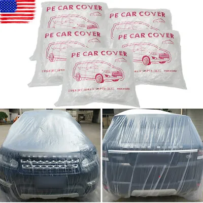 5X Clear Plastic Temporary Universal Disposable Car Cover Rain Snow Dust Garage  • $28