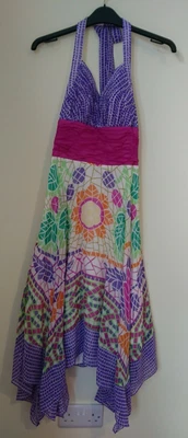 £2 • Buy Multicoloured Halter Neck Sangria Silk Dress Size 10 (China / US 6)