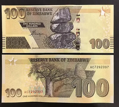 UNC Zimbabwe $100 One Hundred Dollars Banknote 2020 • £1.50