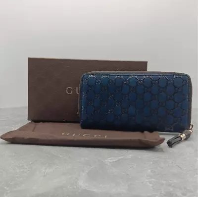 Gucci Vintage Rare Limited Edition Bamboo Blue Suede Leather Continental Large Z • $950