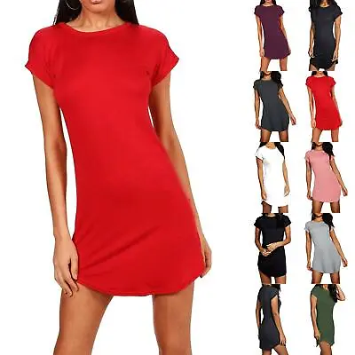 £6.99 • Buy Ladies Womens Turn Up Sleeve Longline Oversized Curved Hem Tunic T-Shirt Dress