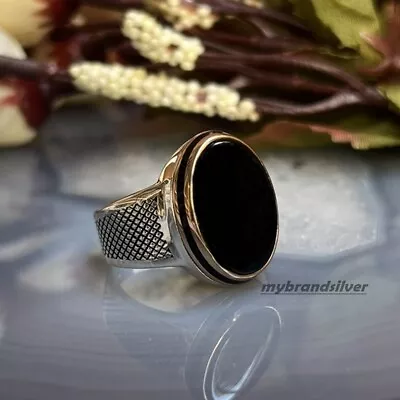 925 Sterling Silver Turkish Handmade Jewelry Onyx Black Men's Ring All Size • $62