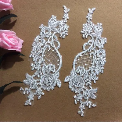 Floral Embroidery Costume Motif Evening Dress Lace Applique Wedding Craft 1 Pair • £2.99