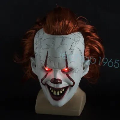 Halloween Pennywise LED Mask Latex IT Clown Full Head Face Fancy Cosplay Horror • £13.20