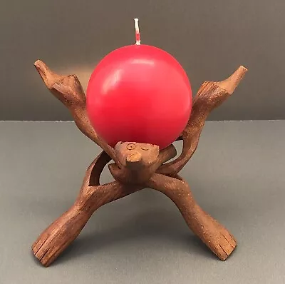 Wooden Cobra Tripod Stand Hand Carved Out Of Single Piece Of Wood With Candle • £13.30