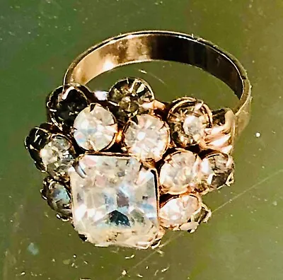 Vintage Cluster Ring Clear Aurora Borealis Rhinestones PAT PEND AB Adjustable • $24