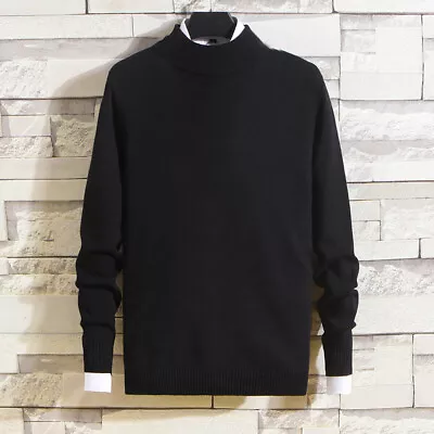 Men's Sweater Solid Color Half-Turtleneck Slim Korean Style Warm Basic Knitwear • $31.34