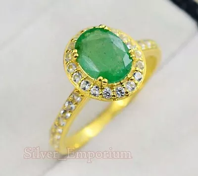 Natural Emerald 9x7 MM May Birthstone 925 Sterling Silver Women Engagement Ring • $67.99