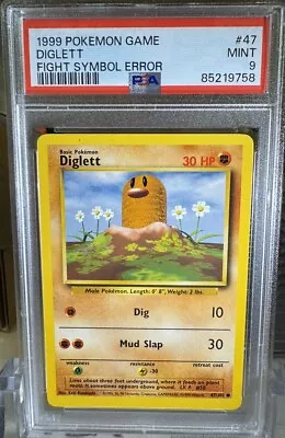 Pokemon PSA 9 MINT Diglett Base Set Error Fighting Symbol Misprint Card #47 • $199.99