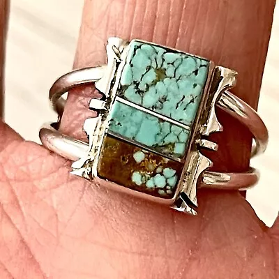 Navajo #8 Mine Turquoise Ring Sz 9.75 Sterling Signed Steve Francisco Rect S • $54.94