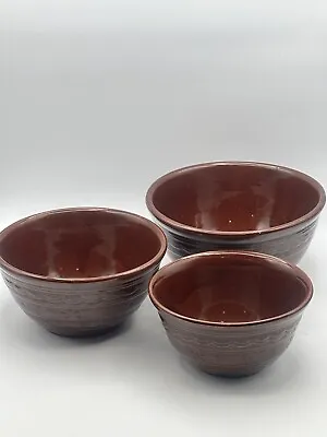 Mar-Crest Oven Proof Stoneware Vintage Nesting Daisy Dot Serving Bowl Set Of 3 • $24.89