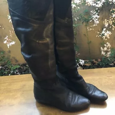 Vintage Black Over-the-Knee Patchwork Boots Size 6 • $35