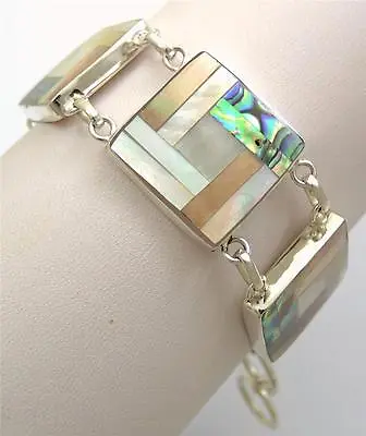 Natural Abalone Shell Mother Of Pearl 925 Sterling Silver Bracelet Jewelry SF026 • $29.99