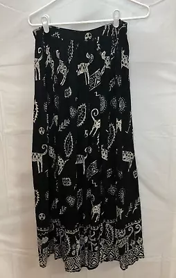 Bila Tribal Cat Gauze Skirt Black & White Maxi M Animals Elastic Waist • $24.99