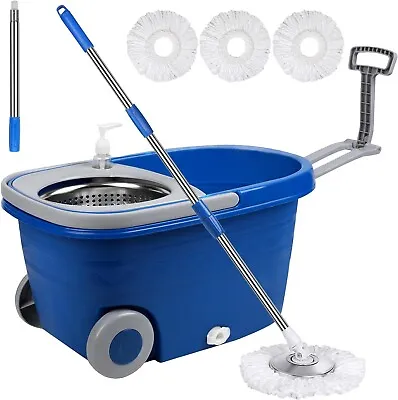 Spin Mop And Bucket On Wheels With Wringer Set Extendable Handle Liquid Dispense • $28.99