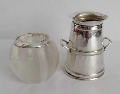 2 Antique Match Holder Vestas Silver/ribbed Glass Match Holder & S/p Milk Churn • £4.99