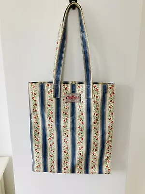 Cath Kidston Floral Stripe Oilcloth Cotton PVC Book Tote Bag • £16