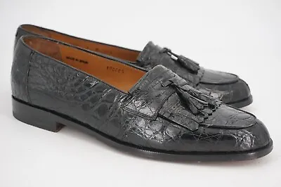 $795 | Mezlan Platinum Rodeo 9 M Crocodile Black Tassel Loafer Made In Spain • $287