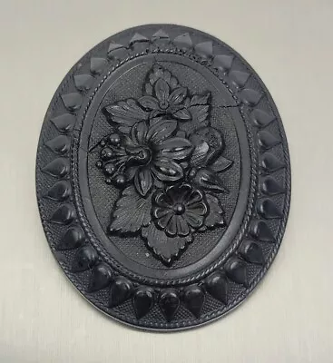 Antique Victorian Vulcanite Or Gutta Percha Floral Large Cameo Brooch • $85