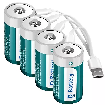 Fitinoch Rechargeable Lithium D Cell Batteries With USB 4 In 1 Charging Cable... • $42.55