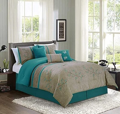 $115.11 • Buy 7piece Bedding Comforter Set Teal Cherry Blossoms Floral Bedding Comforter Queen