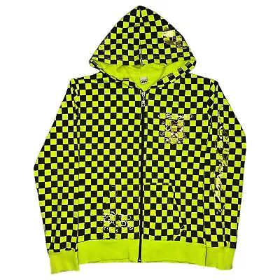 Y2K Vintage Ed Hardy Neon Green Check Hiphop Urban Hoodie Size Large • £40