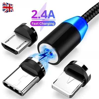 3 In 1 Magnetic Charging USB Cable 360° Rotate Phone Charger Cable Type-C Micro • £4.24
