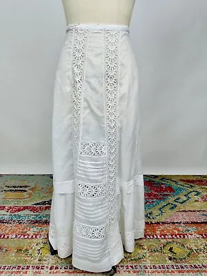 Antique Edwardian 1900s White Cotton Eyelet Underskirt Slip Petticoat AS IS • $95