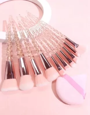 Makeup Brush Powder Puff Sponge Set Unicorn Pink Spiral Eyeshadow Face Brushes • $22.95