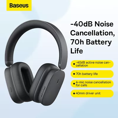 $78.99 • Buy Baseus H1 Wireless Headphone ANC Active Noise Cancelling Bluetooth 5.2 Headset