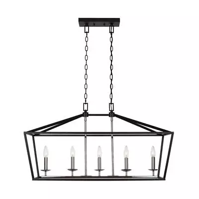 Home Decorators Caged Farmhouse Chandelier 36 W 5-Light Black/Polished Chrome • $183.52