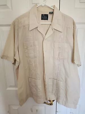 Genuine Haband Guayabera Four Pocket Short Sleeve ButtonUp Shirt Size 2XL Beige • $14.99