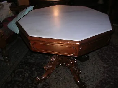  Fantastic Antique Gothic Revival Hexagon Marble Insert Parlor Table Alex. Roux • $9000